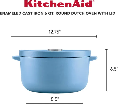 Vista 2 de KitchenAid - Horno holandés/cacerola de hierro fundido esmaltado, 6 cuartos de galón, Azul Terciopelo