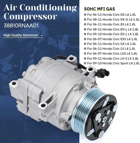 Vista 2 de Compresor de aire acondicionado para Honda Civic 2006-2011 1.8L A/C System Civic 8ª generación con embrague TRSE07