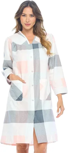 Vista 21 de Casual Nights Vestido largo de franela con botones florales en la parte delantera, manga larga, bata de casa holgada para mujer Floral azul