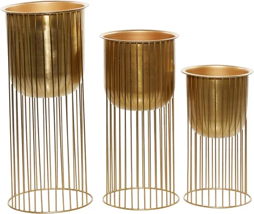 Vista 11 de Deco 79 Juego de 3 macetas de metal para interiores y exteriores, 24 Dorado
