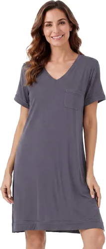 Vista 22 de WiWi - Camisón de viscosa de bambú para mujer, manga corta, con cuello en V, ropa de dormir, tallas grandes, S-4X, A-aqua