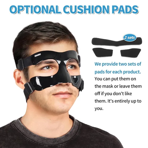Vista 5 de BK01B Protector de nariz para nariz rota, máscaras de protección facial deportivas con acolchado, ajustables, transpirables y transparentes