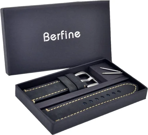 Vista 6 de Correa de reloj de pulsera de cuero genuino negro de 0.866in con hebilla de acero inoxidable para hombre