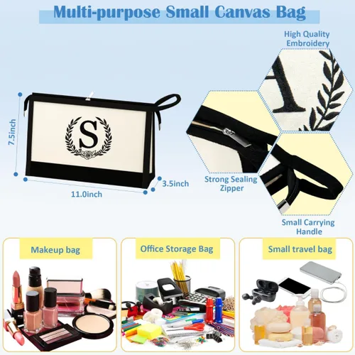 Vista 3 de Bolsa de lona con inicial, bolsa de maquillaje, bolsa de playa con cremallera, regalos personalizados para el día de la madre para mamá y abuela