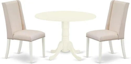 Vista 15 de East West Furniture DLFL3-ABK-21 - Juego de mesa de comedor de 3 piezas contiene una mesa de cocina redonda con gotas y 2 sillas de comedor Parsons