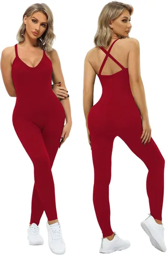 Vista 2 de VUTRU Women's Sexy Sleeveless Bodycon V Neck Tank Long Rompers One Piece Crisscross Back Jumpsuits Playsuit Clubwear