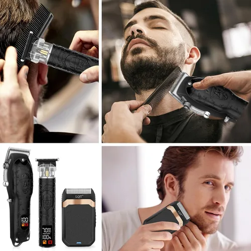 Vista 6 de Juego de cortapelos profesional para hombres, afeitadora eléctrica, maquinilla de afeitar inalámbrica, cortadora de pelo, cortadora de barba, kit