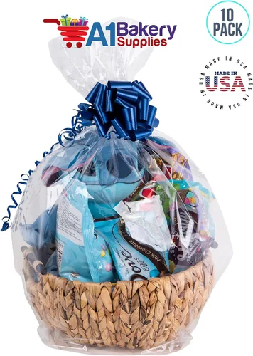 Vista 2 de A1 Bakery Supplies CELLO Bags - Paquete de 10 bolsas de regalo de celofán extra grandes de 30 x 40 pulgadas para cestas – juguetes, regalos y más