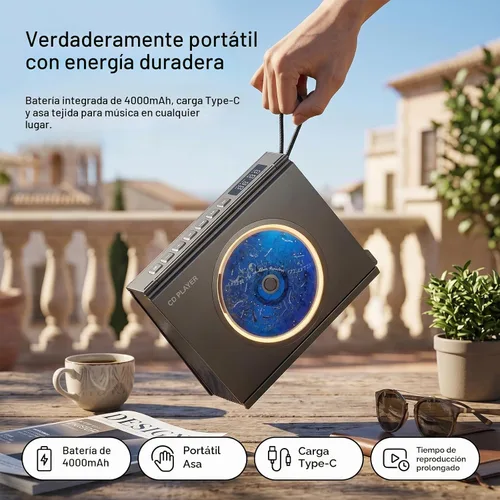 Vista 4 de Gueray Reproductores portátiles de CD Bluetooth del reproductor de CD para Negro