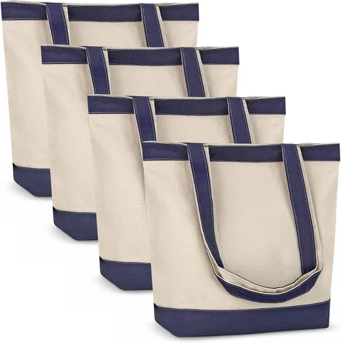 Vista 16 de Bolsa de lona con asas para mujer, bolsa de tela reutilizable para comestibles y compras a granel, bolsa de algodón en blanco, adecuada