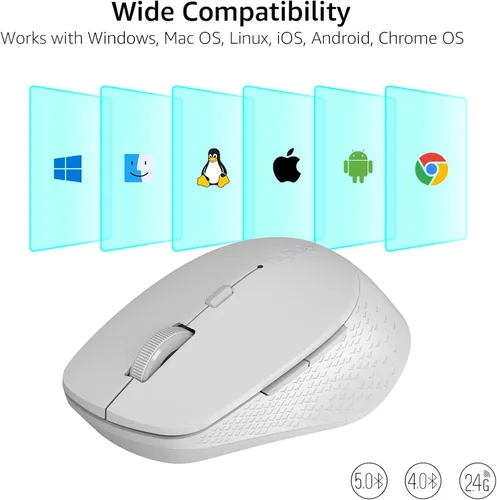 Vista 8 de Rapoo M300G - Mouse inalámbrico silencioso, mouse Bluetooth para portátil, 2.4 GHz con receptor USB, seguimiento óptico de 2400 DPI ajustable