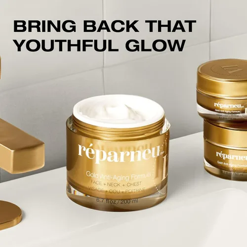 Vista 5 de InfiniteAloe réparneu Gold Fórmula antienvejecimiento, reafirmante del cuello, estiramiento facial, crema facial antiarrugas, aloe orgánico