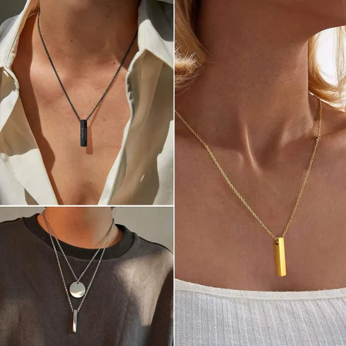Vista 4 de FindChic Collares personalizados con urna para cenizas, barra vertical, gato, luna, reloj de arena, garra de perro, acero inoxidable, chapado en oro