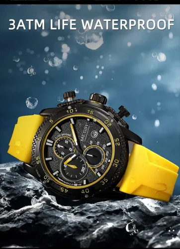 Vista 6 de MEGIR Reloj de pulsera de cuarzo con cronógrafo y correa de silicona para hombre, con fecha automática, manecillas luminosas, 3 ATM, impermeable