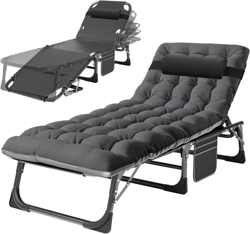 Vista 17 de H&ZT Silla de salón plegable con abertura para la cara – Silla reclinable ajustable para bronceado al aire libre con colchón, silla de sol