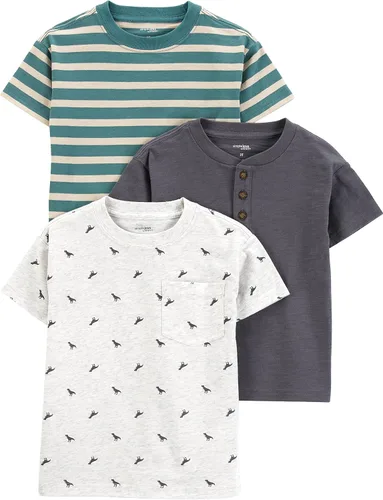 Vista 12 de Simple Joys por Carter's - Paquete de 3 camisetas de manga corta para niños pequeños Azul jaspeado/Gris jaspeado puntos/rayas azul marino