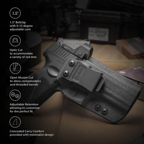 Vista 2 de GRITR IWB Kydex Right/Left Hand Concealed Carry Pistol Holster Compatible with Taurus G3 - Optic Cut, Open Bottom, 1.5" Belt Clip, Adjustable