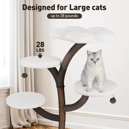 Vista 3 de Mavpet Árbol para gatos moderno de varios niveles, torre para gatos todo en uno con poste rascador, casas de árbol de flores para gatos