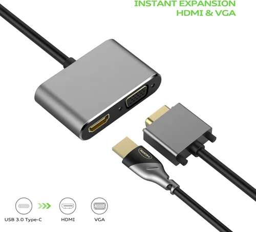 Vista 2 de Generic Adaptador USB C a HDMI VGA, soporta 4K UHD, espejos de teléfono/portátil a TV/proyector
