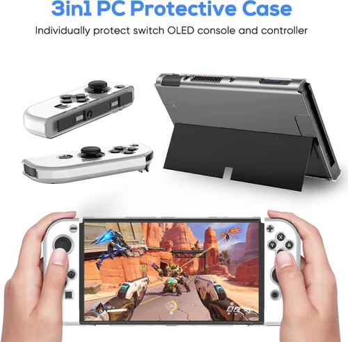 Vista 5 de Funda y protector de pantalla de vidrio templado compatible con Nintendo Switch OLED bolsa de transporte portátil con bolsillo carcasa protectora