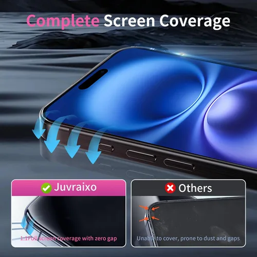 Vista 4 de Juvraixo protector de pantalla de privacidad para iPhone 16 Plus de 6.7 pulgadas, vidrio templado, 28°, antiespía, protección privada contra la luz