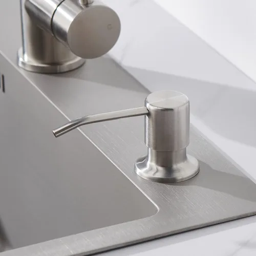 Vista 7 de Dispensador de jabón para fregadero de níquel cepillado, dispensador de jabón para fregadero de cocina de acero inoxidable con recarga desde arriba
