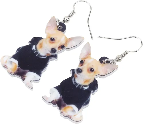 Vista 3 de Bonsny Aretes colgantes de acrílico para perro chihuahua, joyería para mujeres y niñas, Acrílico, No es una piedra preciosa