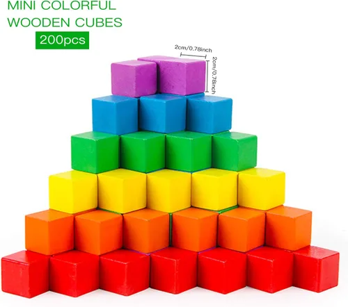 Vista 7 de Coobbar Bloques de madera, paquete de 200 cubos cuadrados de madera para manualidades, bloques de madera, bloques de construcción, rompecabezas
