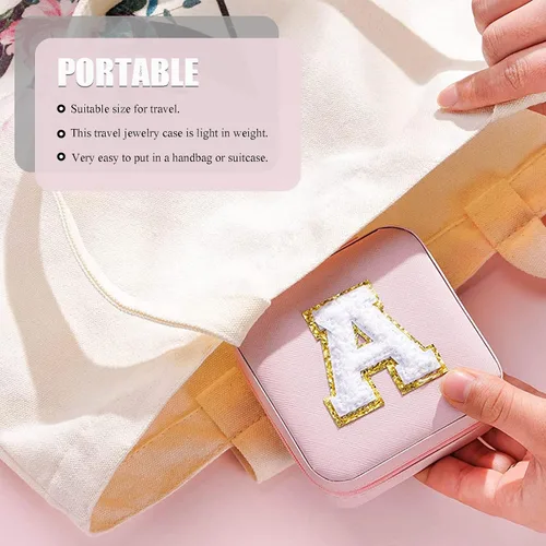 Vista 6 de MODENGKONGJIAN Joyero de viaje para mujer, a la moda, para anillos, collares, aretes, joyería, caja organizadora, pequeña, portátil, personalizada