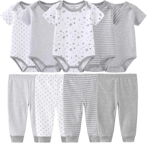 Vista 15 de Conjunto de canastilla para bebé, 9 piezas, conjunto de mamelucos y pantalones, conjunto de regalo unisex para bebé