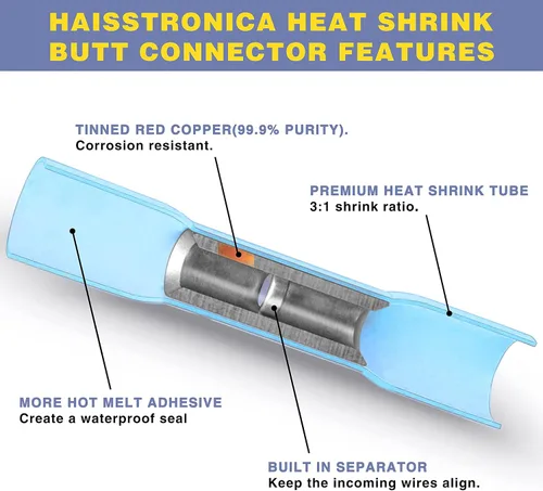 Vista 5 de haisstronica Herramienta de prensado para conectores termorretráctiles HS-8327 con 200 conectores termorretráctiles de grado marino de cobre rojo