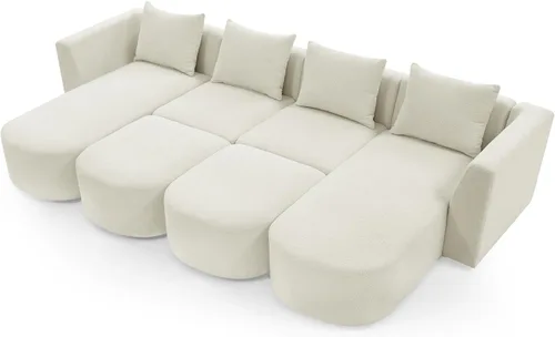 Vista 102 de Quarte Sofá seccional en forma de U, sofá modular con dos asientos individuales, dos sillas, combinación de bricolaje, tela de hilo en bucle Beige/5