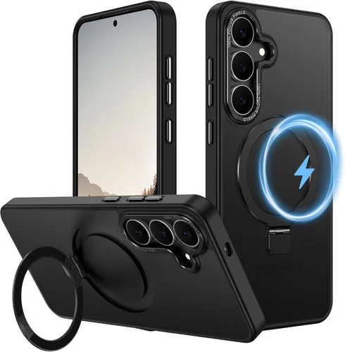 Vista 13 de Funda para Galaxy A17 5G, compatible con MagSafe, soporte magnético invisible para anillo de soporte, delgada, a prueba de golpes, translúcida Negro