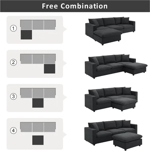 Vista 7 de LUMISOL Sofá modular convertible de 100.4 pulgadas, sofá seccional en forma de L con otomana extraíble, sofá moderno de estilo minimalista con 2