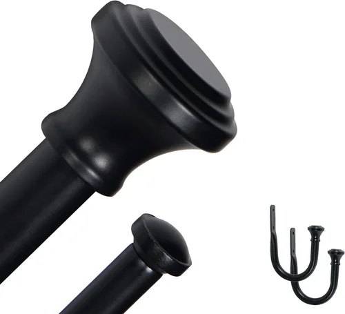 Vista 9 de Barra de cortina doble de 1 pulgada con remates de trompeta, negro, 28 a 48 pulgadas