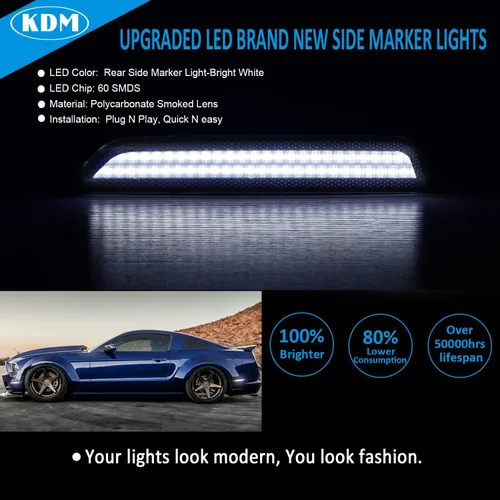 Vista 3 de KDM Luz LED para parachoques delantero y trasero para Ford Mustang 2010 Lente ahumada-Blanco