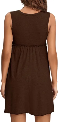 Vista 2 de LYANER Vestido corto sin mangas con cuello redondo y ribete de volantes para mujer