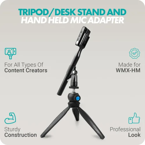 Vista 2 de Movo HMT-2 Soporte de micrófono de trípode de mesa para Movo WMX-HM y Rode Interview Go Adaptadores de micrófono inalámbrico de mano. Perfecto