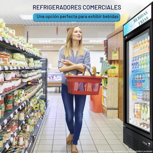 Vista 6 de Refrigeradores comerciales de bebidas Refrigerador de puerta de cristal Puerta de visualización vertical con estantes ajustables