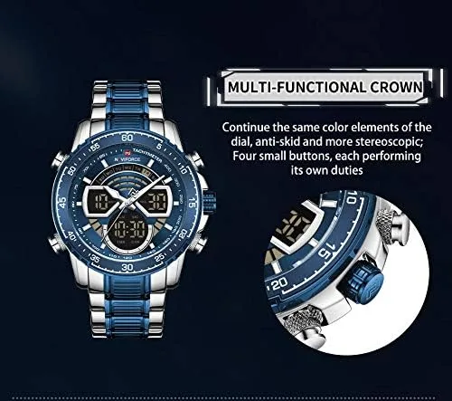 Vista 8 de NAVIFORCE Reloj para hombre cronógrafo impermeable deportivo analógico digital cuarzo relojes de negocios moda de acero inoxidable Militar