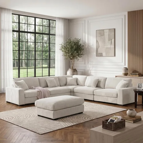 Vista 10 de Sofá modular Cloud de 212 pulgadas con tumbona grande, profundo y cómodo, sofás seccionales en forma de L de gran tamaño para sala de estar, Blanco