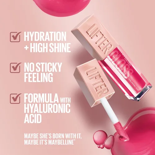 Vista 3 de Maybelline Lifter Gloss, Brillo de Labios Hidratante con Ácido Hialurónico, Alto Brillo para Labios Más Llenos, Perla, Perla Plateada Transparente