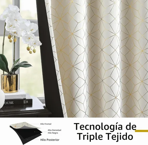 Vista 3 de Beauoop - Cortinas opacas 100% de 54 pulgadas de largo para dormitorio y sala de estar, con patrón marroquí dorado, paneles de tratamiento
