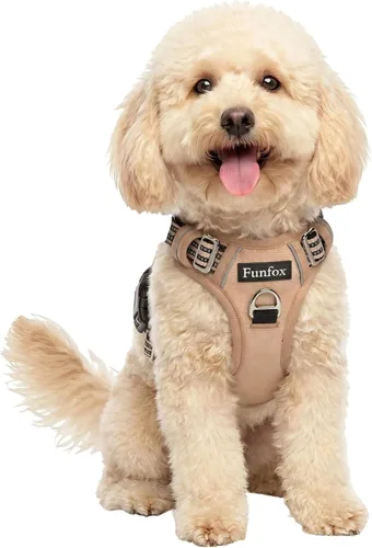Vista 27 de Funfox Arnés para perro sin tirones, arnés de chaleco ajustable para mascotas, material súper suave con mango vertical, fácil control, paseo