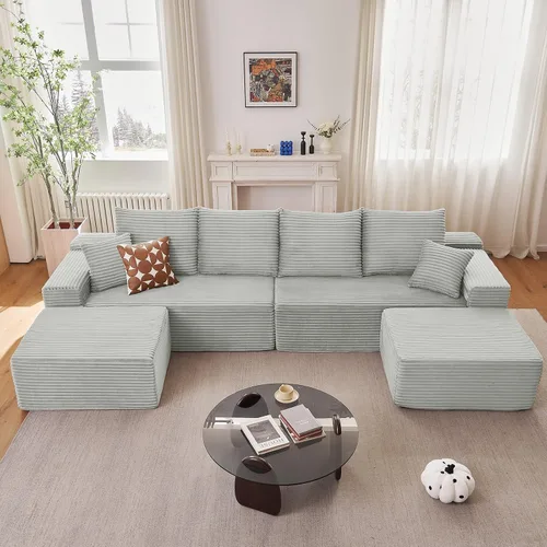 Vista 38 de Lakifun Sofá en Forma de L de 107" con Otomana, Seccional Modular Moderno Sofá Cómodo en Forma de U Nube, Asiento Profundo, Chaise Longue Cama
