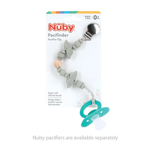 Vista 6 de Nuby Pacifinder Clip de silicona para chupete – Clip para chupete de bebé con práctico gancho – Bigote