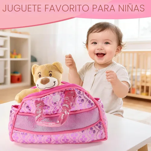 Vista 5 de Sew Butiful Oso de peluche con bolsa de regalo rosa, regalo de cumpleaños suave para niños y niños, regalo de fiesta, peluche decorativo