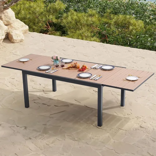 Vista 2 de Soleil Jardin Mesa de Comedor Extensible de Aluminio para Patio, 63" - 105", Mesa Rectangular Ajustable para Interiores y Exteriores con Superficie