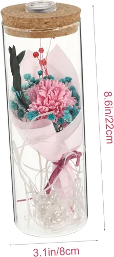 Vista 2 de Amosfun Lámpara de botella eterna de clavel rosa real preservada con control remoto LED luz nocturna deseando para Navidad Año Nuevo