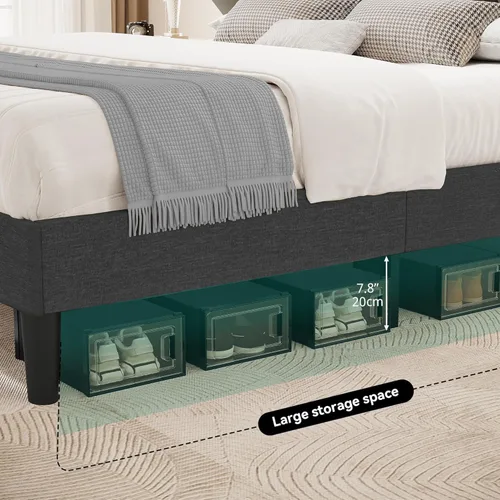 Vista 5 de YITAHOME Base de cama tapizada tamaño Queen, base de cama LED con cabecero de almacenamiento, cama plataforma con toma de corriente y puertos USB